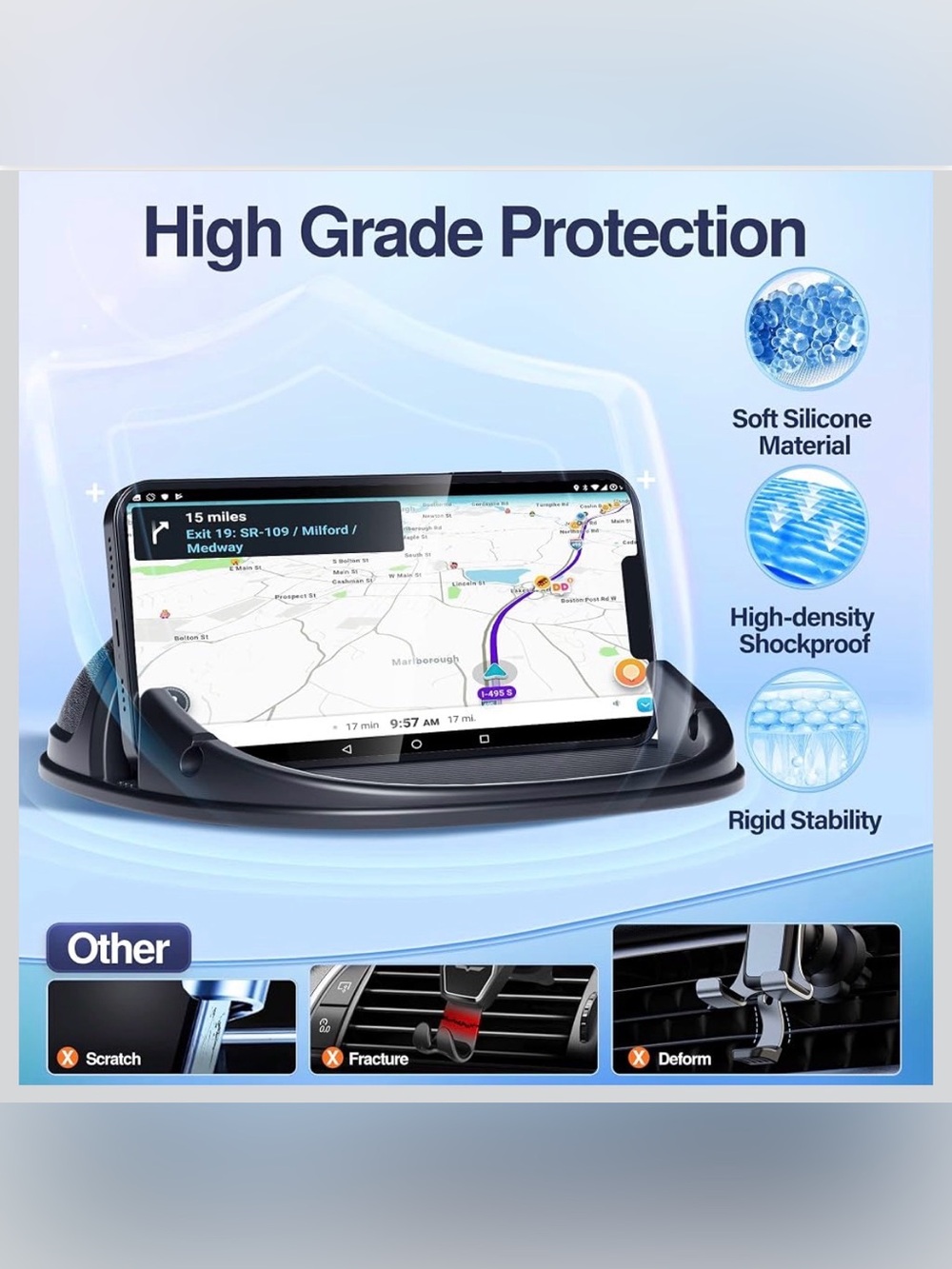 📱NEW Loncaster Universal Black Non-Slip Dashboard Phone & GPS Holder 📱 - Picture 4 of 7